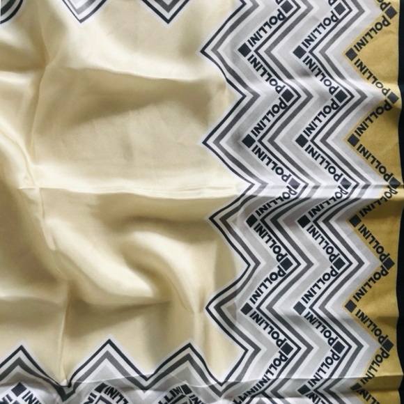 POLLINI 100% Silk Black Yellow Zigzag Logo Scarf - Picture 8 of 8